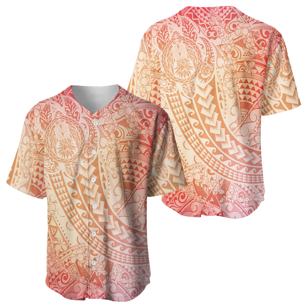 Hawaiian Turtles and Leis Baseball Jersey Tribal Kakau Pattern Peach Fuzz Color