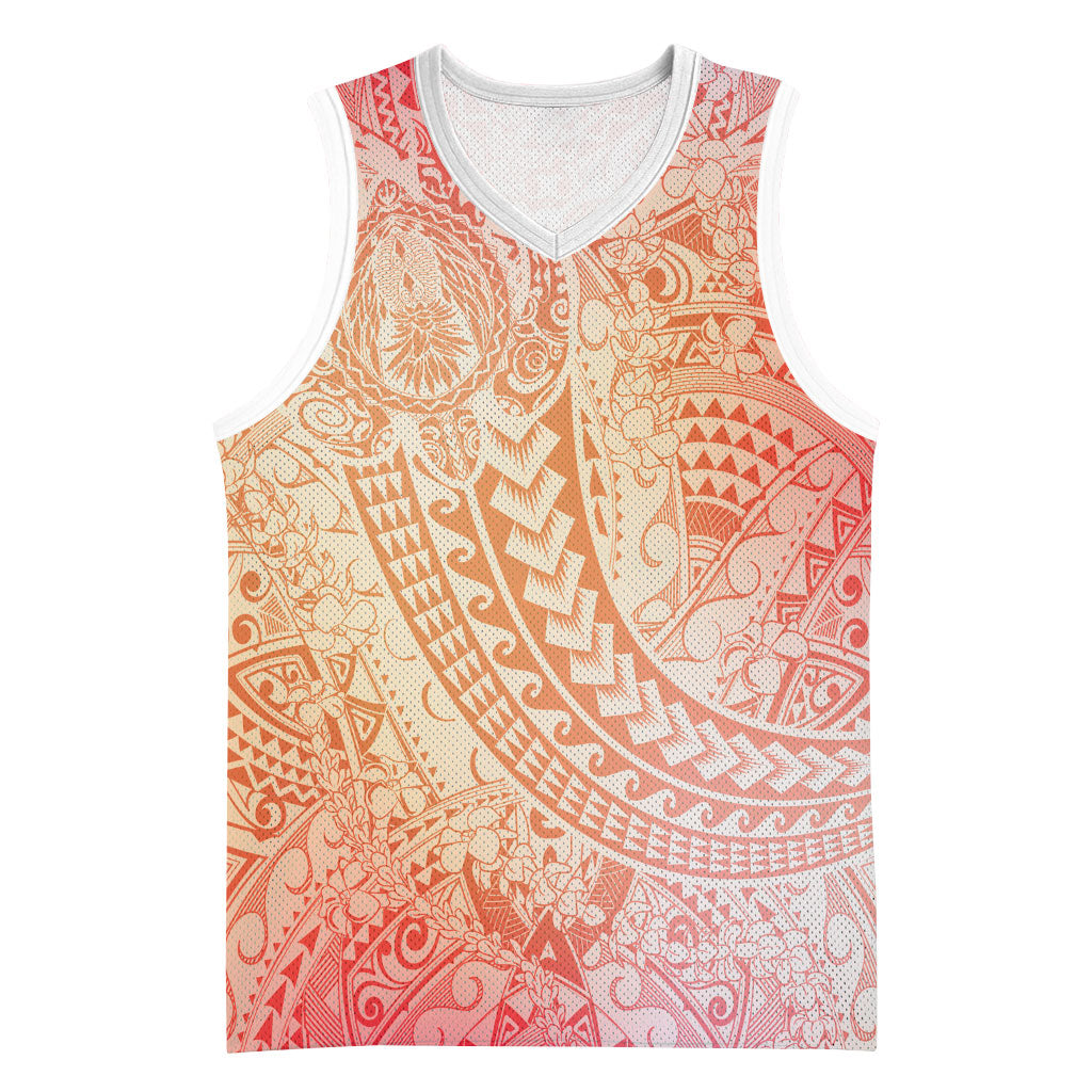 Hawaiian Turtles and Leis Basketball Jersey Tribal Kakau Pattern Peach Fuzz Color LT03 Unisex Peach Fuzz - Polynesian Pride