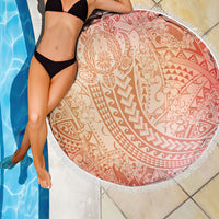 Hawaiian Turtles and Leis Beach Blanket Tribal Kakau Pattern Peach Fuzz Color