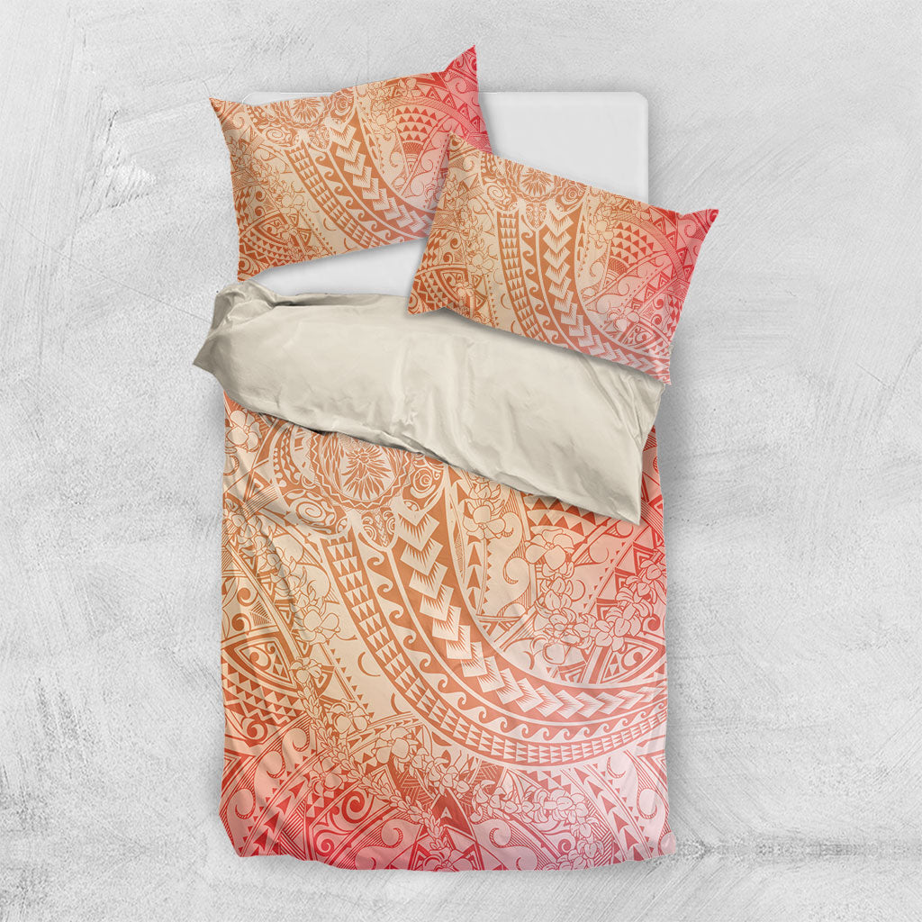Hawaiian Turtles and Leis Bedding Set Tribal Kakau Pattern Peach Fuzz Color