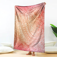 Hawaiian Turtles and Leis Blanket Tribal Kakau Pattern Peach Fuzz Color
