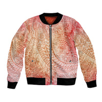 Hawaiian Turtles and Leis Bomber Jacket Tribal Kakau Pattern Peach Fuzz Color