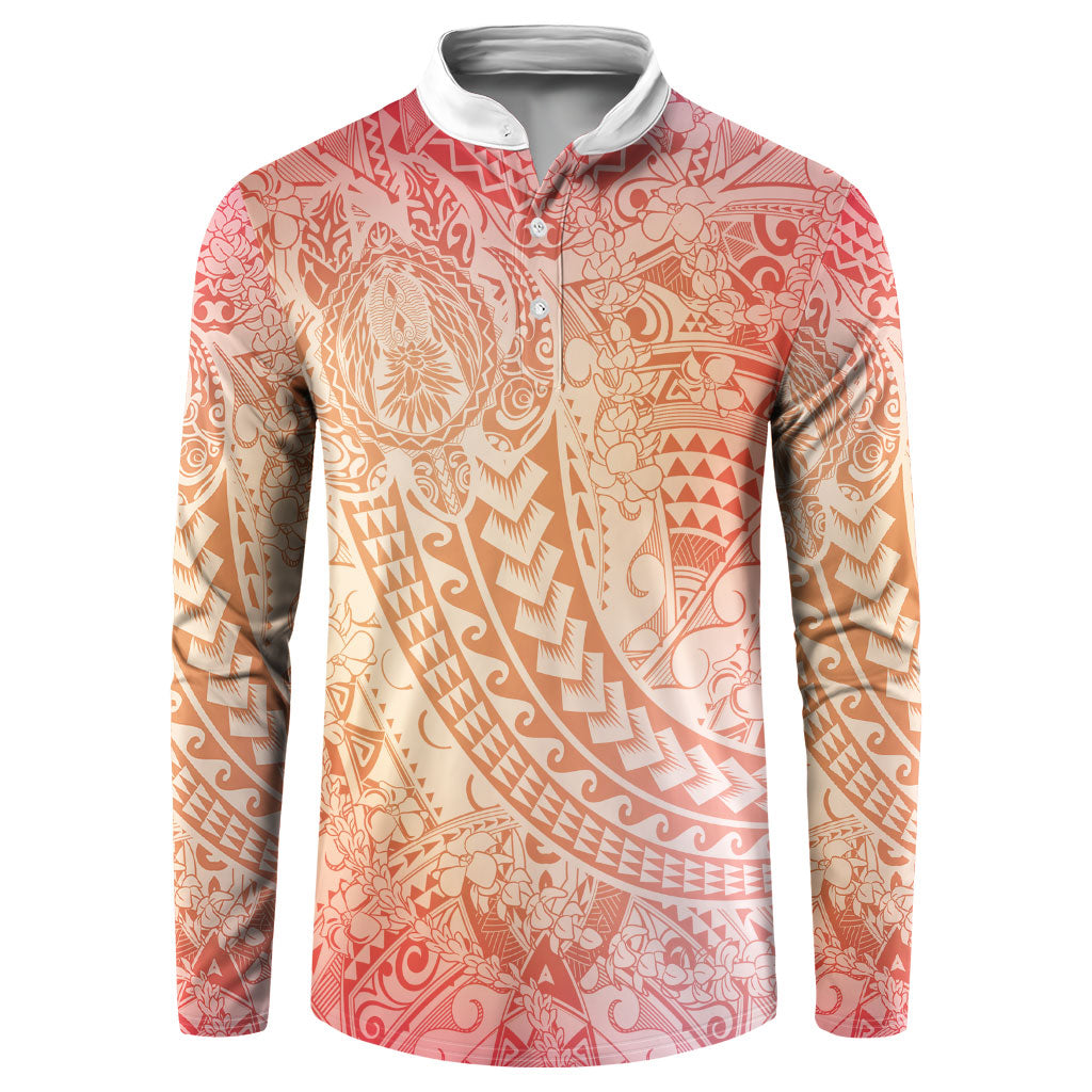 Hawaiian Turtles and Leis Button Sweatshirt Tribal Kakau Pattern Peach Fuzz Color