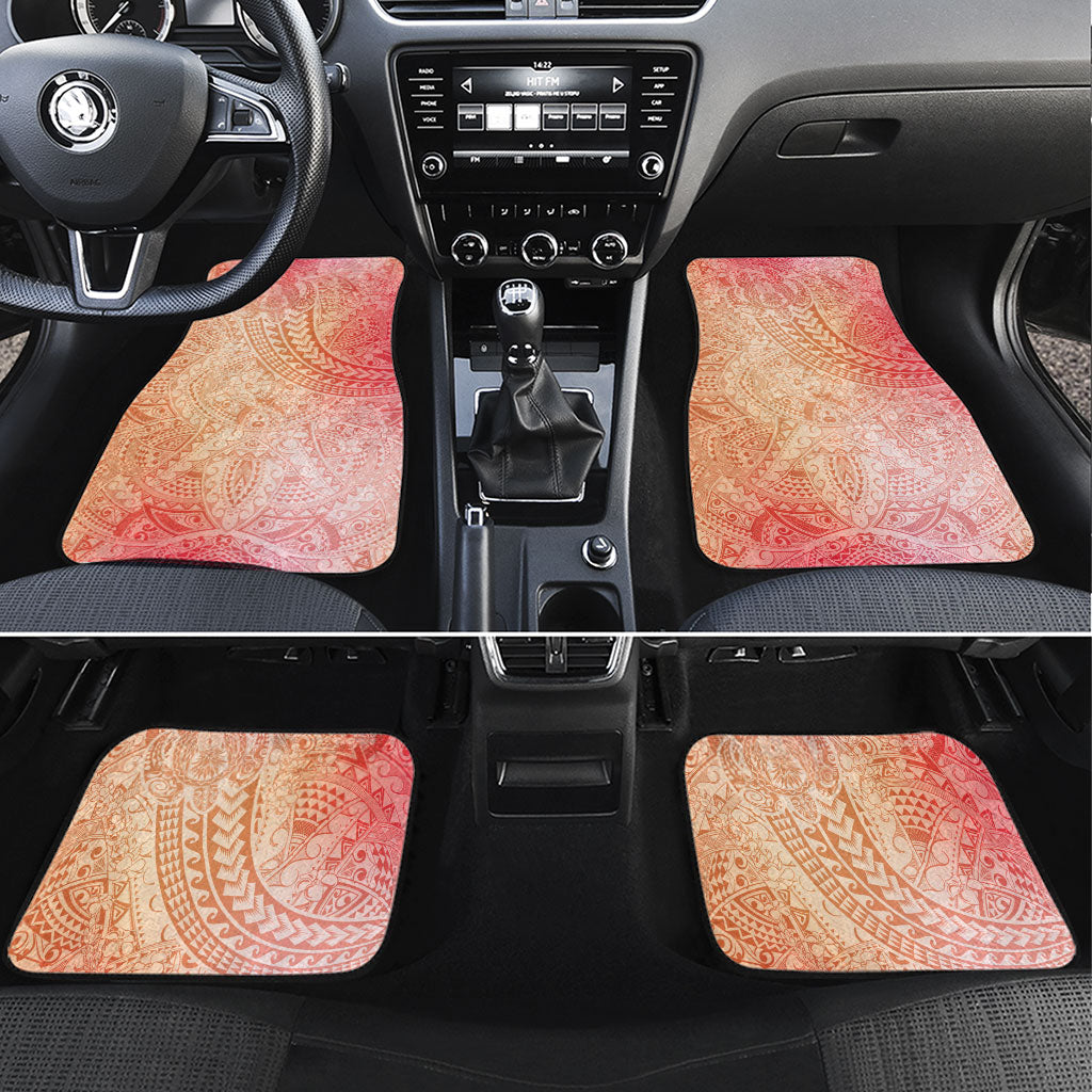 Hawaiian Turtles and Leis Car Mats Tribal Kakau Pattern Peach Fuzz Color LT03 Set 4pcs Peach Fuzz - Polynesian Pride