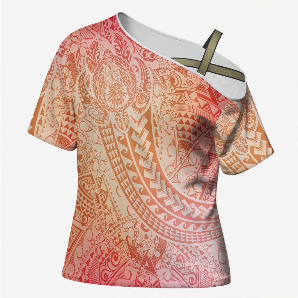 Hawaiian Turtles and Leis Cross Shoulder Shirt Tribal Kakau Pattern Peach Fuzz Color LT03 Female Peach Fuzz - Polynesian Pride