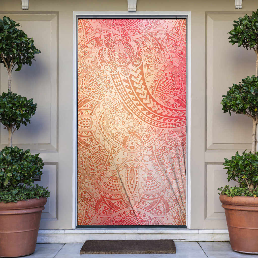 Hawaiian Turtles and Leis Door Cover Tribal Kakau Pattern Peach Fuzz Color LT03 Peach Fuzz - Polynesian Pride