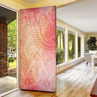 Hawaiian Turtles and Leis Door Cover Tribal Kakau Pattern Peach Fuzz Color