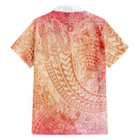 Hawaiian Turtles and Leis Family Matching Long Sleeve Bodycon Dress and Hawaiian Shirt Tribal Kakau Pattern Peach Fuzz Color