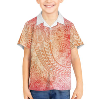 Hawaiian Turtles and Leis Family Matching Mermaid Dress and Hawaiian Shirt Tribal Kakau Pattern Peach Fuzz Color
