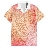 Hawaiian Turtles and Leis Family Matching Off Shoulder Short Dress and Hawaiian Shirt Tribal Kakau Pattern Peach Fuzz Color