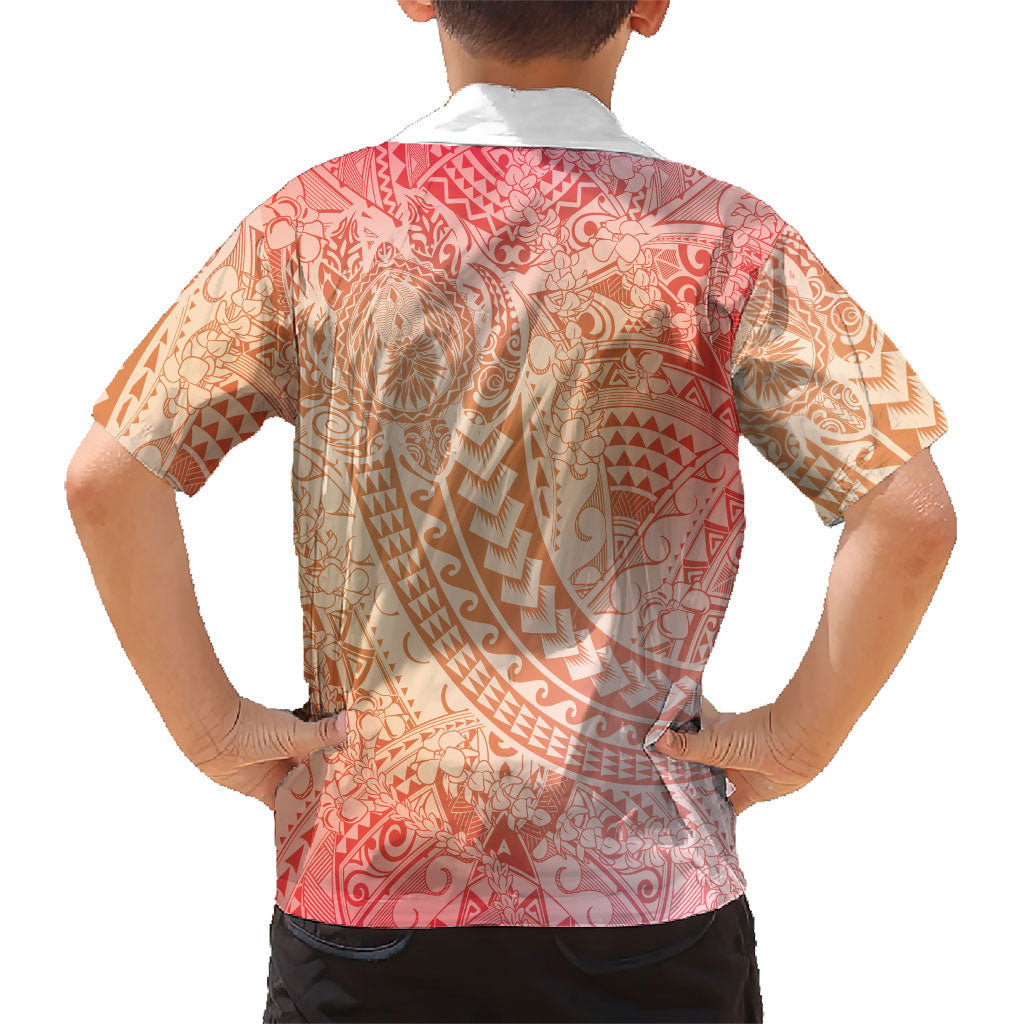 Hawaiian Turtles and Leis Family Matching Summer Maxi Dress and Hawaiian Shirt Tribal Kakau Pattern Peach Fuzz Color