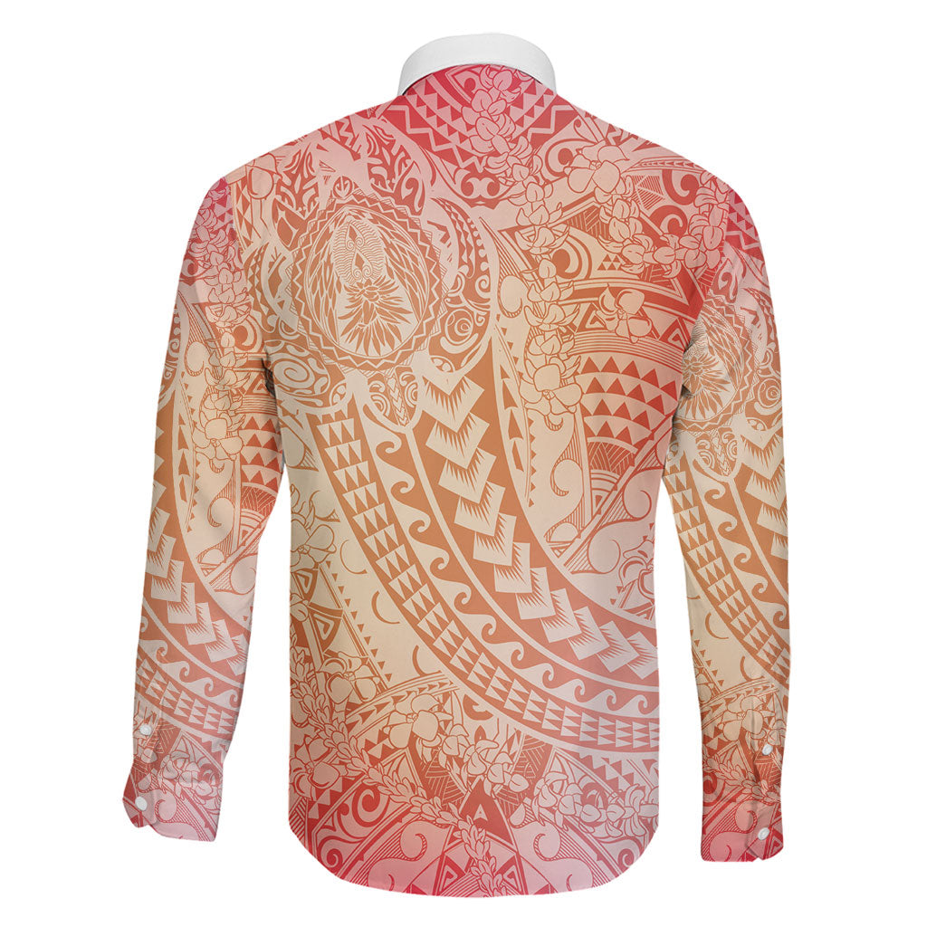 Hawaiian Turtles and Leis Family Matching Summer Maxi Dress and Hawaiian Shirt Tribal Kakau Pattern Peach Fuzz Color