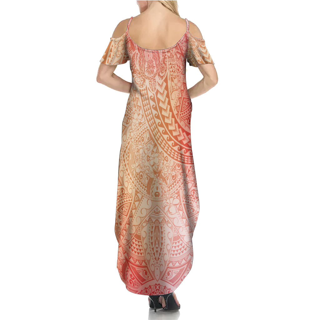 Hawaiian Turtles and Leis Family Matching Summer Maxi Dress and Hawaiian Shirt Tribal Kakau Pattern Peach Fuzz Color