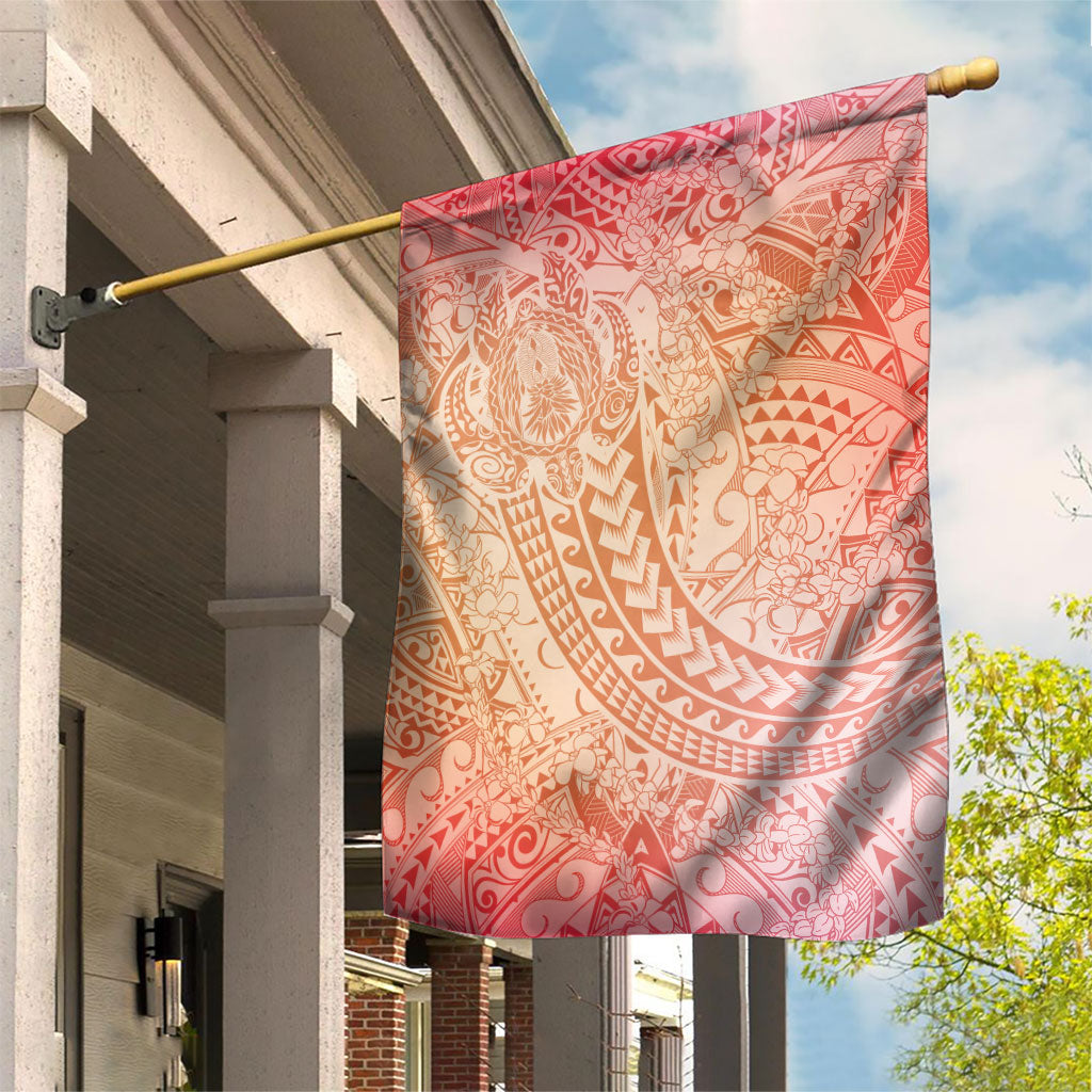 Hawaiian Turtles and Leis Garden Flag Tribal Kakau Pattern Peach Fuzz Color LT03 House Flag Peach Fuzz - Polynesian Pride
