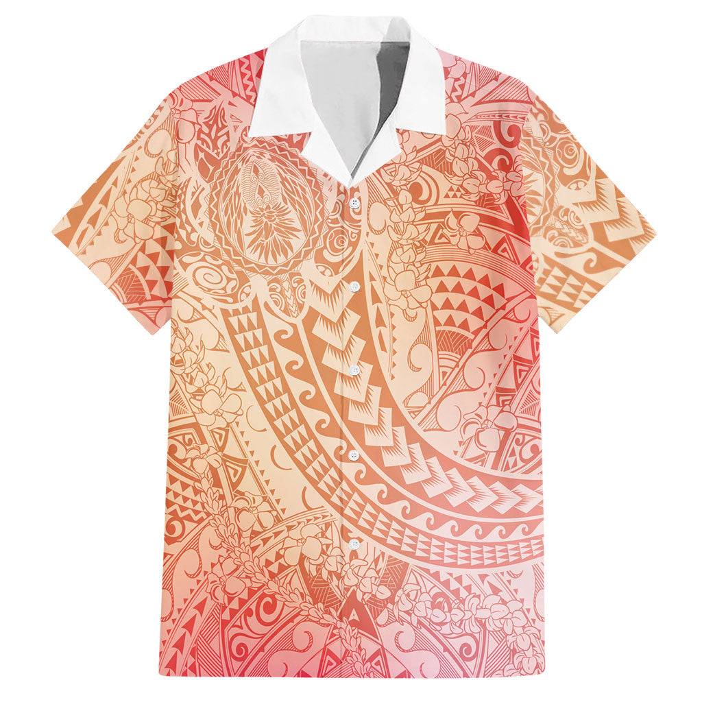 Hawaiian Turtles and Leis Hawaiian Shirt Tribal Kakau Pattern Peach Fuzz Color