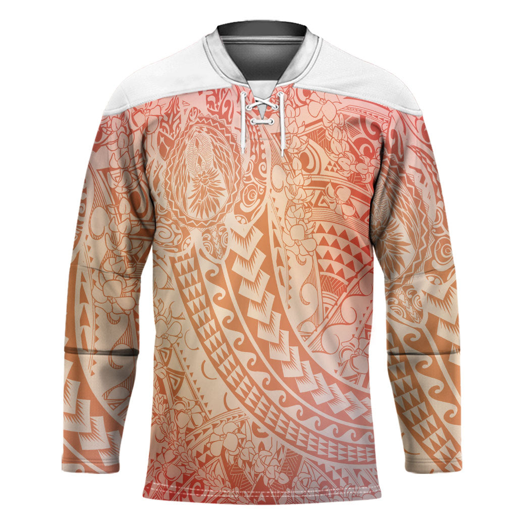 Hawaiian Turtles and Leis Hockey Jersey Tribal Kakau Pattern Peach Fuzz Color LT03 Unisex Peach Fuzz - Polynesian Pride