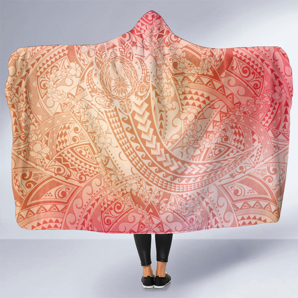 Hawaiian Turtles and Leis Hooded Blanket Tribal Kakau Pattern Peach Fuzz Color LT03 One Size Peach Fuzz - Polynesian Pride