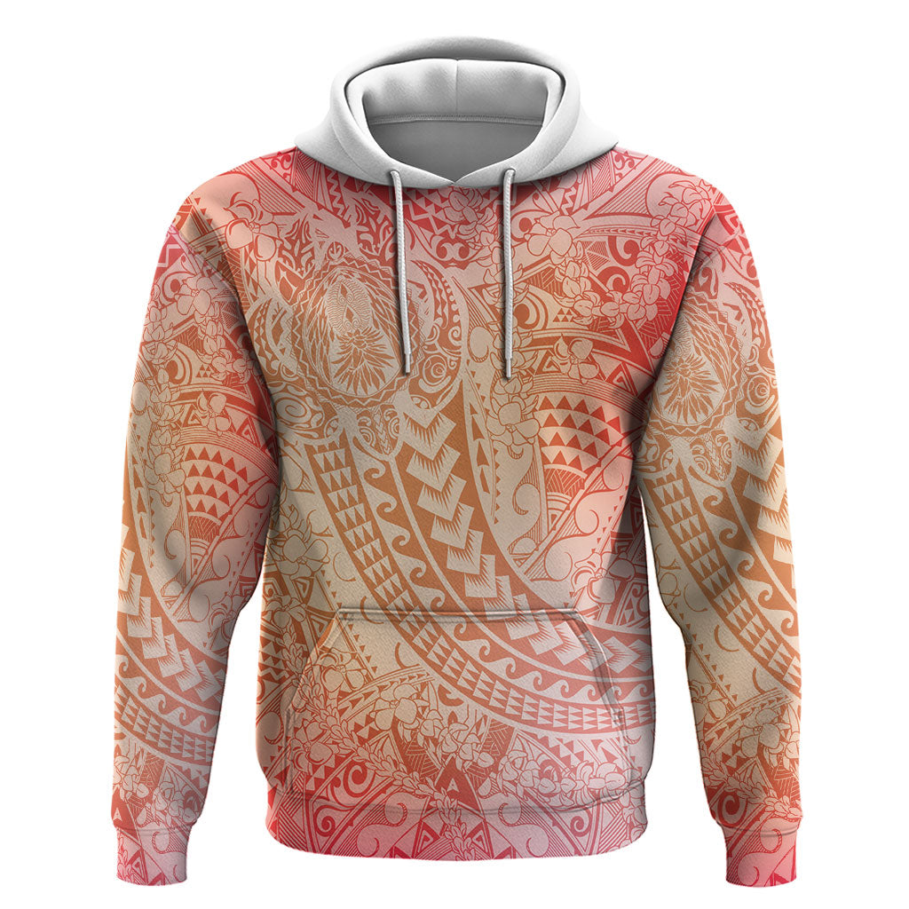Hawaiian Turtles and Leis Hoodie Tribal Kakau Pattern Peach Fuzz Color LT03 Pullover Hoodie Peach Fuzz - Polynesian Pride