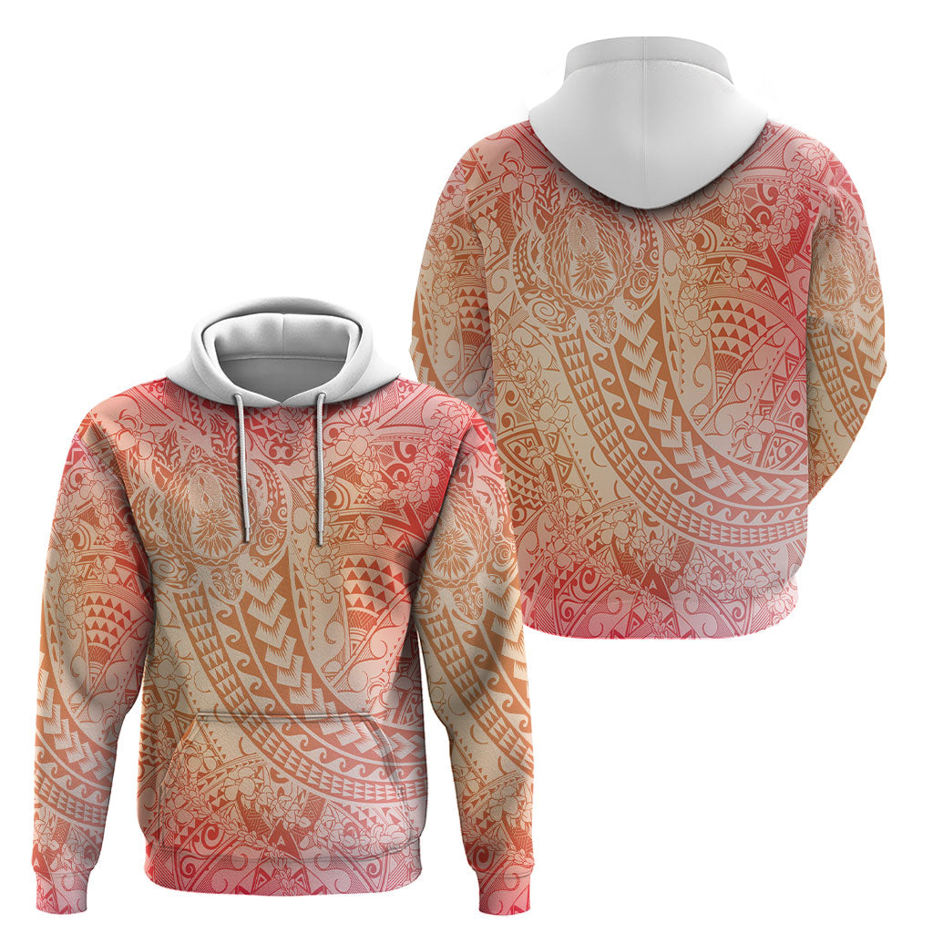 Hawaiian Turtles and Leis Hoodie Tribal Kakau Pattern Peach Fuzz Color