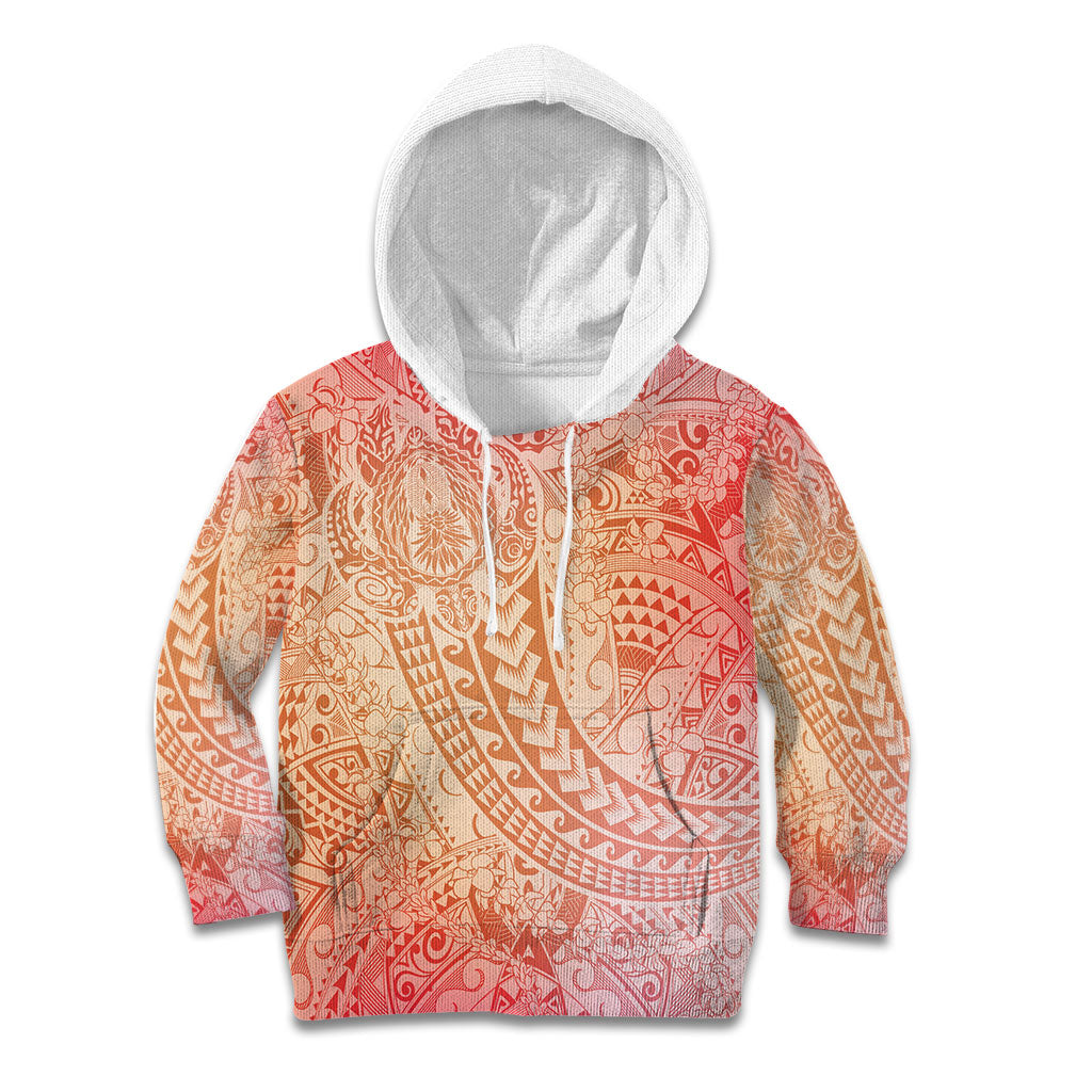 Hawaiian Turtles and Leis Kid Hoodie Tribal Kakau Pattern Peach Fuzz Color LT03 Hoodie Peach Fuzz - Polynesian Pride