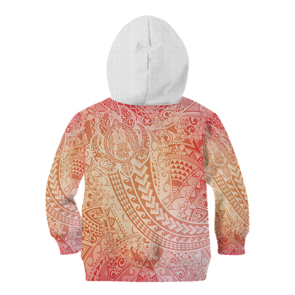 Hawaiian Turtles and Leis Kid Hoodie Tribal Kakau Pattern Peach Fuzz Color