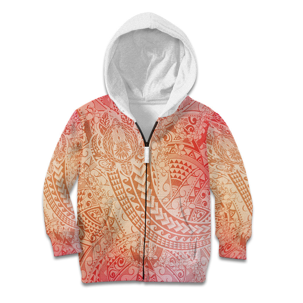 Hawaiian Turtles and Leis Kid Hoodie Tribal Kakau Pattern Peach Fuzz Color
