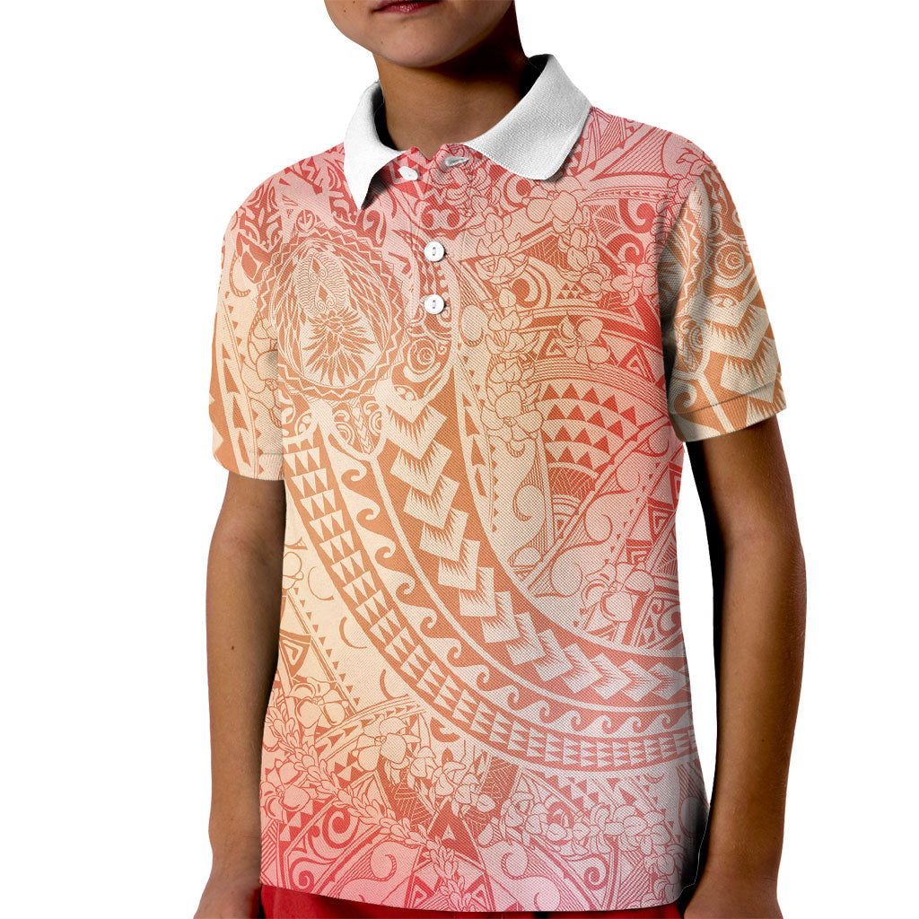 Hawaiian Turtles and Leis Kid Polo Shirt Tribal Kakau Pattern Peach Fuzz Color LT03 Kid Peach Fuzz - Polynesian Pride