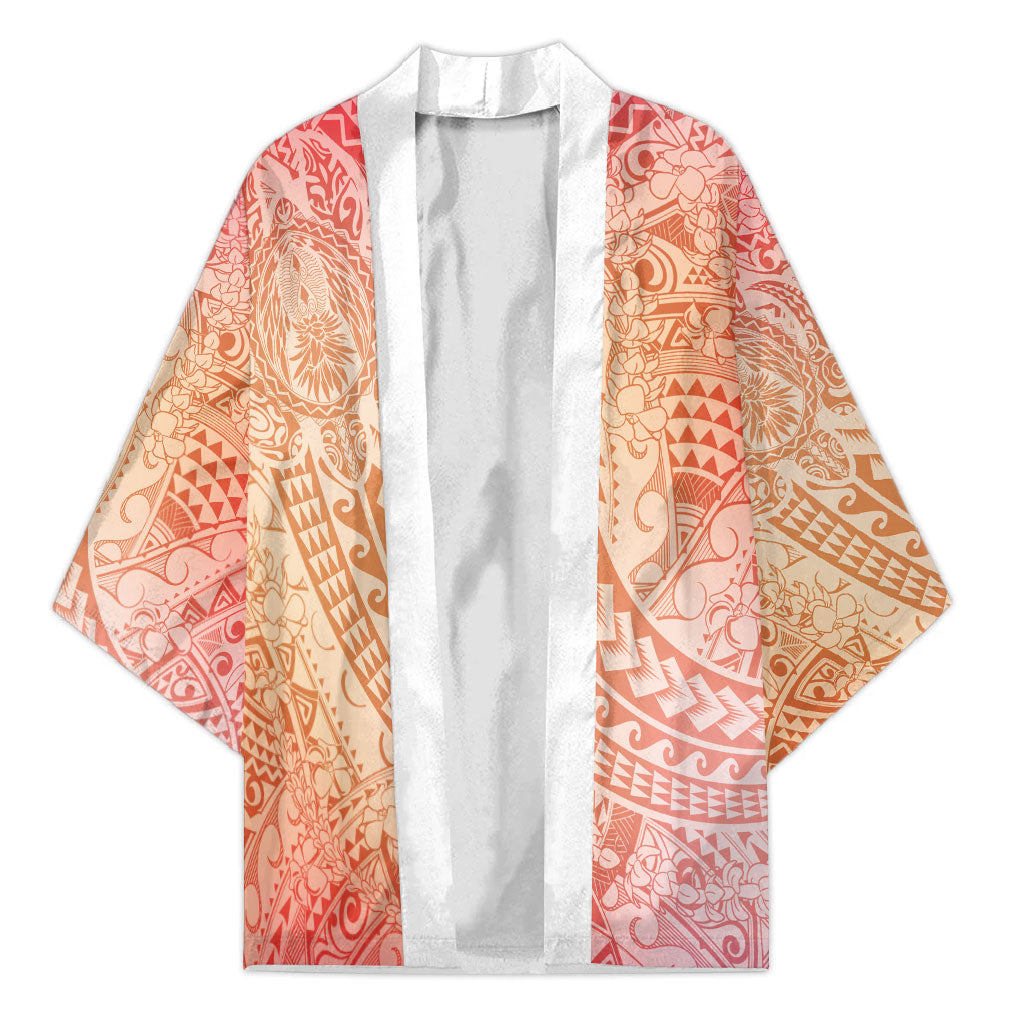 Hawaiian Turtles and Leis Kimono Tribal Kakau Pattern Peach Fuzz Color