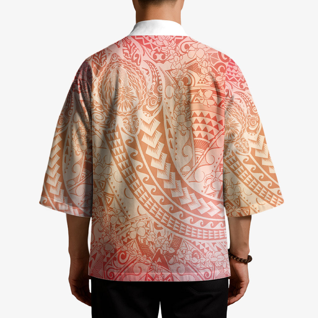 Hawaiian Turtles and Leis Kimono Tribal Kakau Pattern Peach Fuzz Color