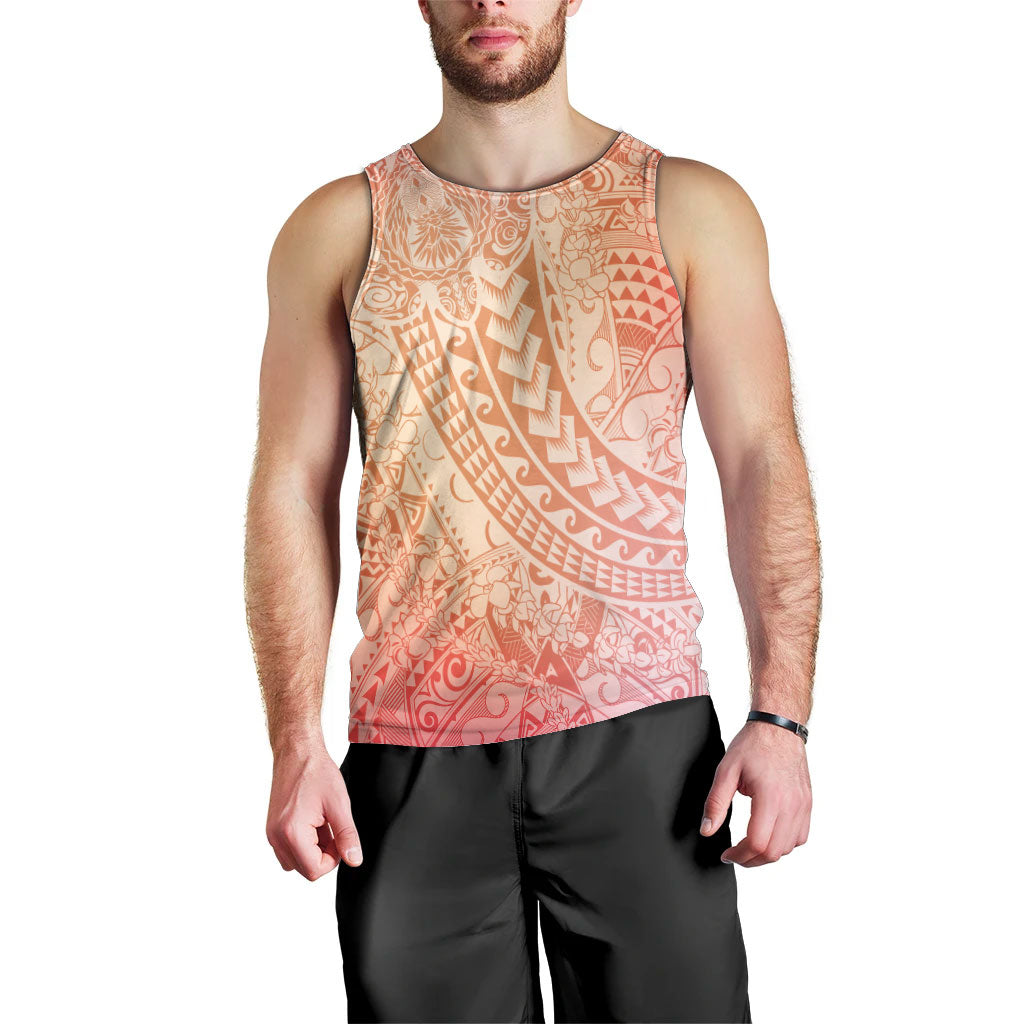 Hawaiian Turtles and Leis Men Tank Top Tribal Kakau Pattern Peach Fuzz Color