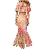 Hawaiian Turtles and Leis Mermaid Dress Tribal Kakau Pattern Peach Fuzz Color