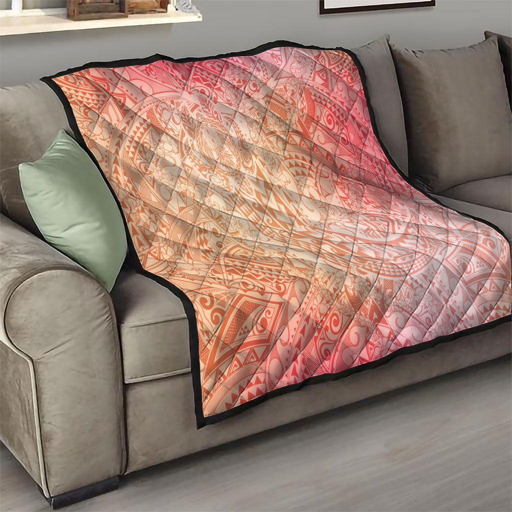 Hawaiian Turtles and Leis Quilt Tribal Kakau Pattern Peach Fuzz Color