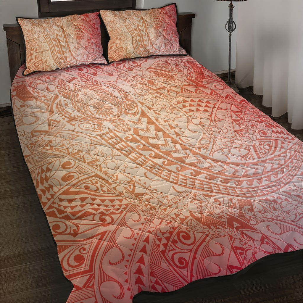 Hawaiian Turtles and Leis Quilt Bed Set Tribal Kakau Pattern Peach Fuzz Color LT03 Peach Fuzz - Polynesian Pride
