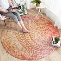 Hawaiian Turtles and Leis Round Carpet Tribal Kakau Pattern Peach Fuzz Color