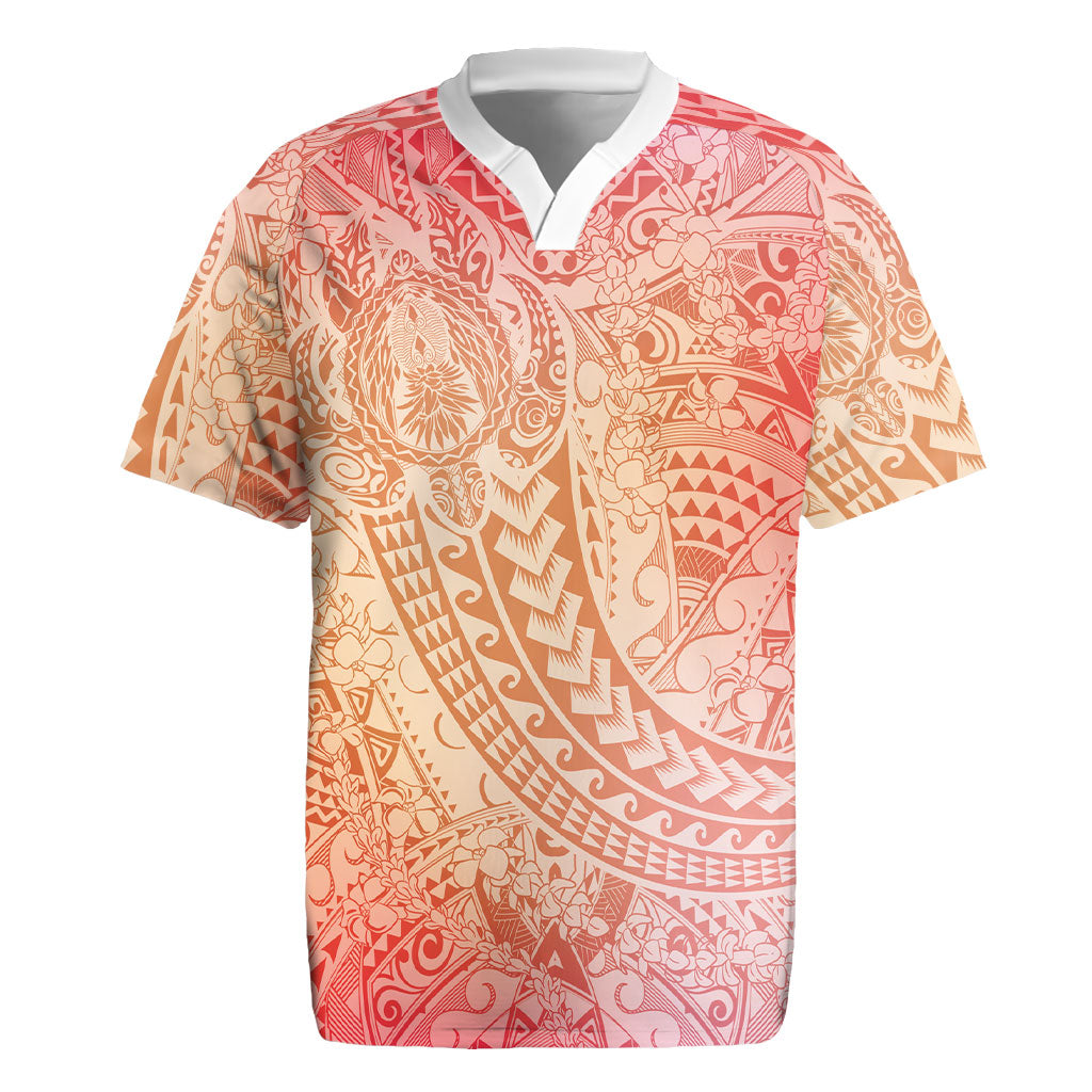 Hawaiian Turtles and Leis Rugby Jersey Tribal Kakau Pattern Peach Fuzz Color LT03 Peach Fuzz - Polynesian Pride