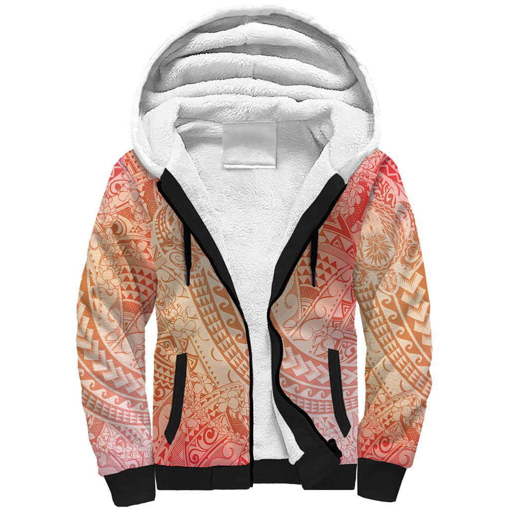 Hawaiian Turtles and Leis Sherpa Hoodie Tribal Kakau Pattern Peach Fuzz Color LT03 Unisex Peach Fuzz - Polynesian Pride