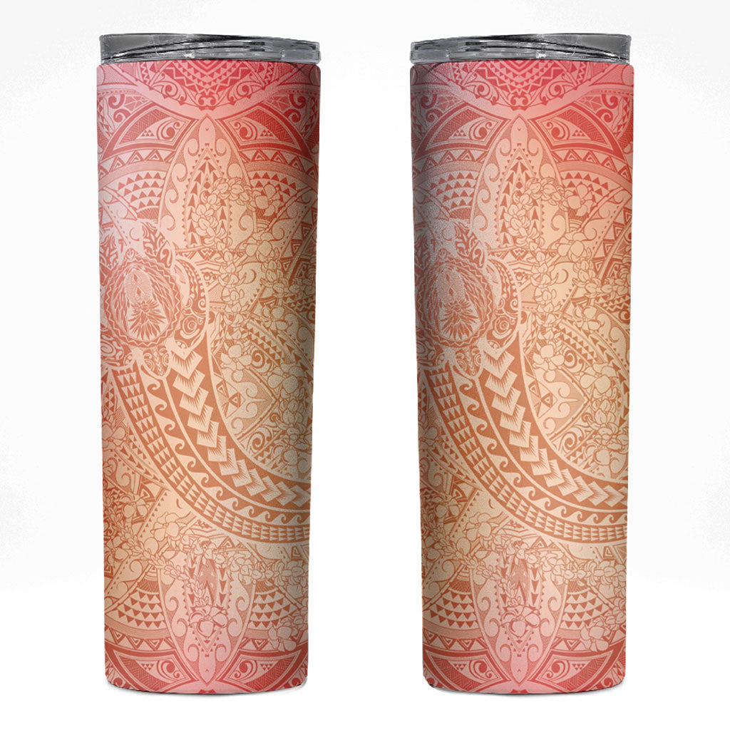 Hawaiian Turtles and Leis Skinny Tumbler Tribal Kakau Pattern Peach Fuzz Color LT03 Peach Fuzz - Polynesian Pride