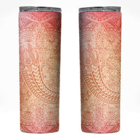 Hawaiian Turtles and Leis Skinny Tumbler Tribal Kakau Pattern Peach Fuzz Color