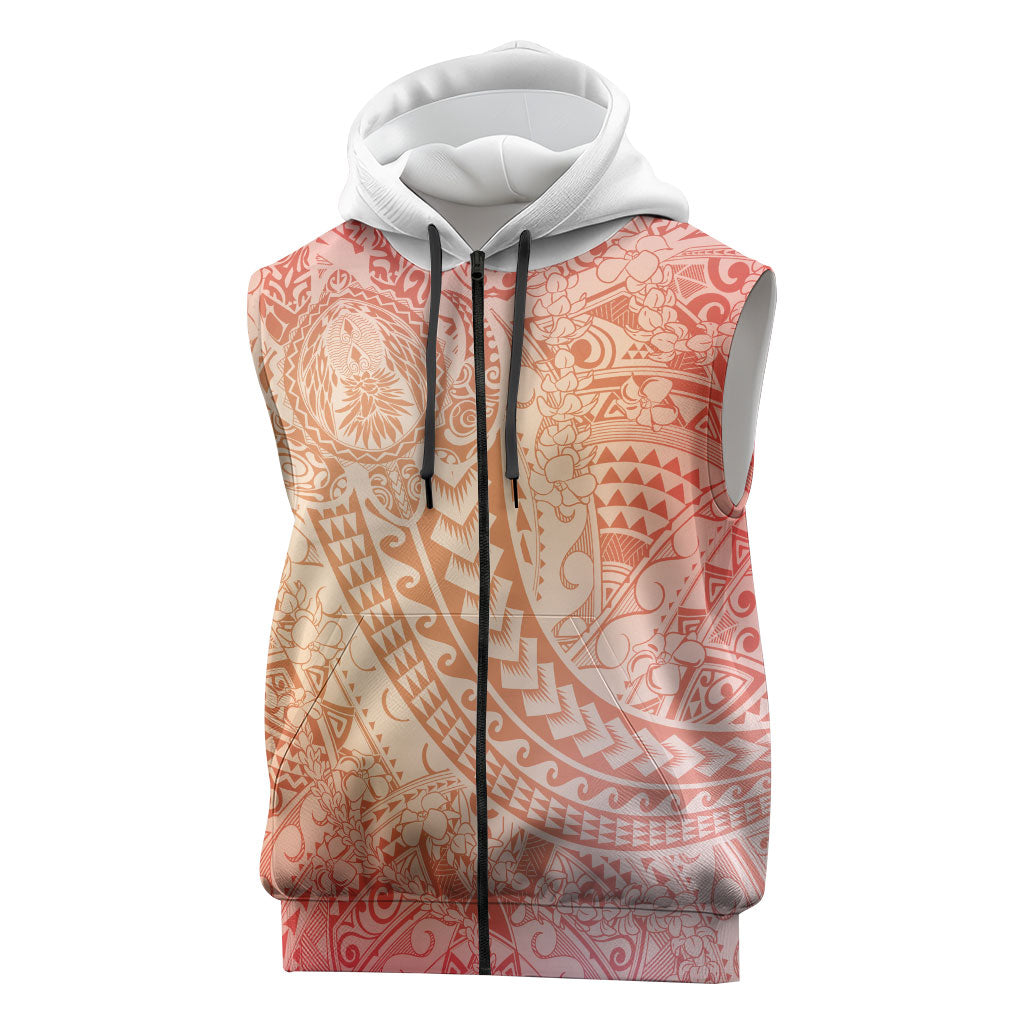 Hawaiian Turtles and Leis Sleeveless Zip Hoodie Tribal Kakau Pattern Peach Fuzz Color LT03 Peach Fuzz - Polynesian Pride