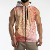 Hawaiian Turtles and Leis Sleeveless Zip Hoodie Tribal Kakau Pattern Peach Fuzz Color