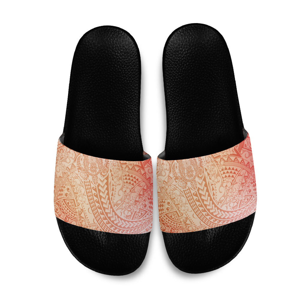 Hawaiian Turtles and Leis Slide Sandals Tribal Kakau Pattern Peach Fuzz Color LT03 Peach Fuzz - Polynesian Pride