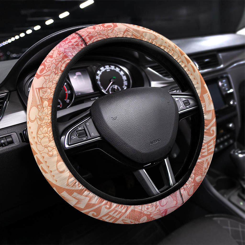 Hawaiian Turtles and Leis Steering Wheel Cover Tribal Kakau Pattern Peach Fuzz Color LT03 Universal Fit Peach Fuzz - Polynesian Pride