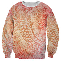 Hawaiian Turtles and Leis Sweatshirt Tribal Kakau Pattern Peach Fuzz Color