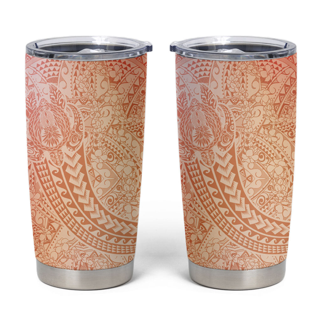 Hawaiian Turtles and Leis Tumbler Cup Tribal Kakau Pattern Peach Fuzz Color LT03 Peach Fuzz - Polynesian Pride