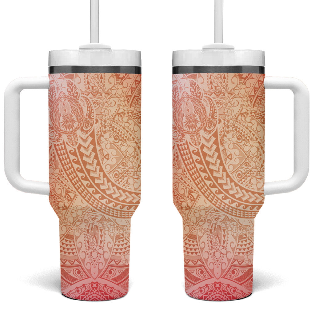 Hawaiian Turtles and Leis Tumbler With Handle Tribal Kakau Pattern Peach Fuzz Color LT03 One Size: 40 oz Peach Fuzz - Polynesian Pride