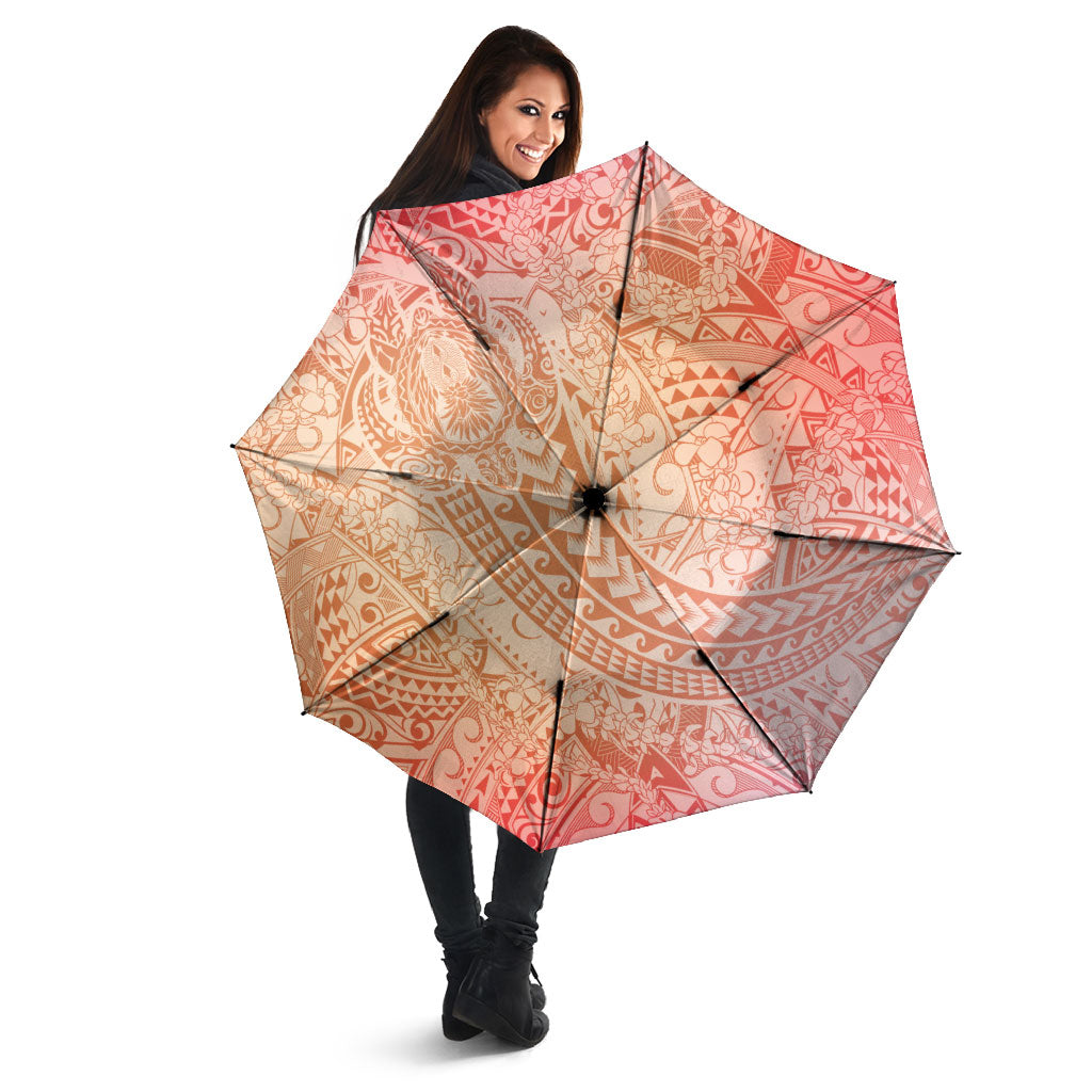 Hawaiian Turtles and Leis Umbrella Tribal Kakau Pattern Peach Fuzz Color