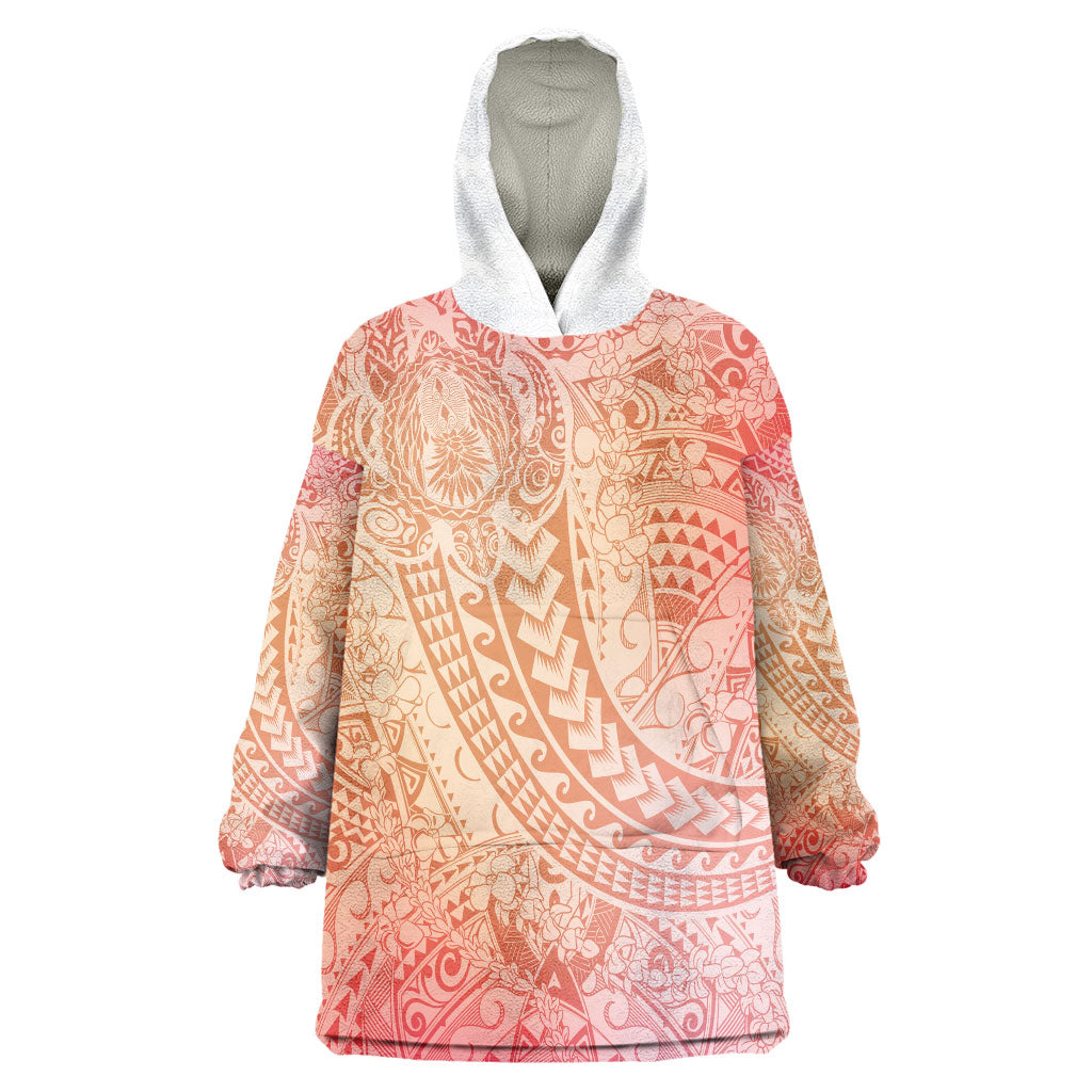 Hawaiian Turtles and Leis Wearable Blanket Hoodie Tribal Kakau Pattern Peach Fuzz Color LT03 One Size Peach Fuzz - Polynesian Pride