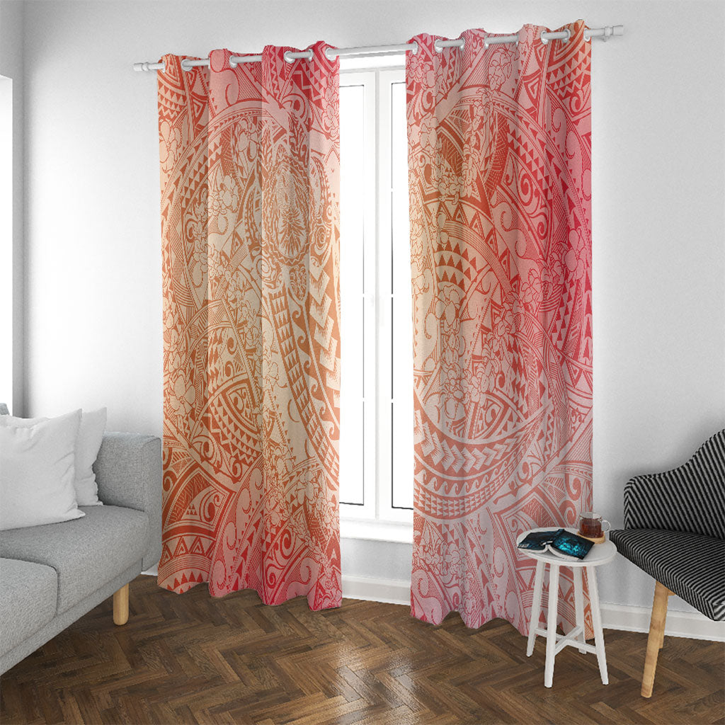 Hawaiian Turtles and Leis Window Curtain Tribal Kakau Pattern Peach Fuzz Color