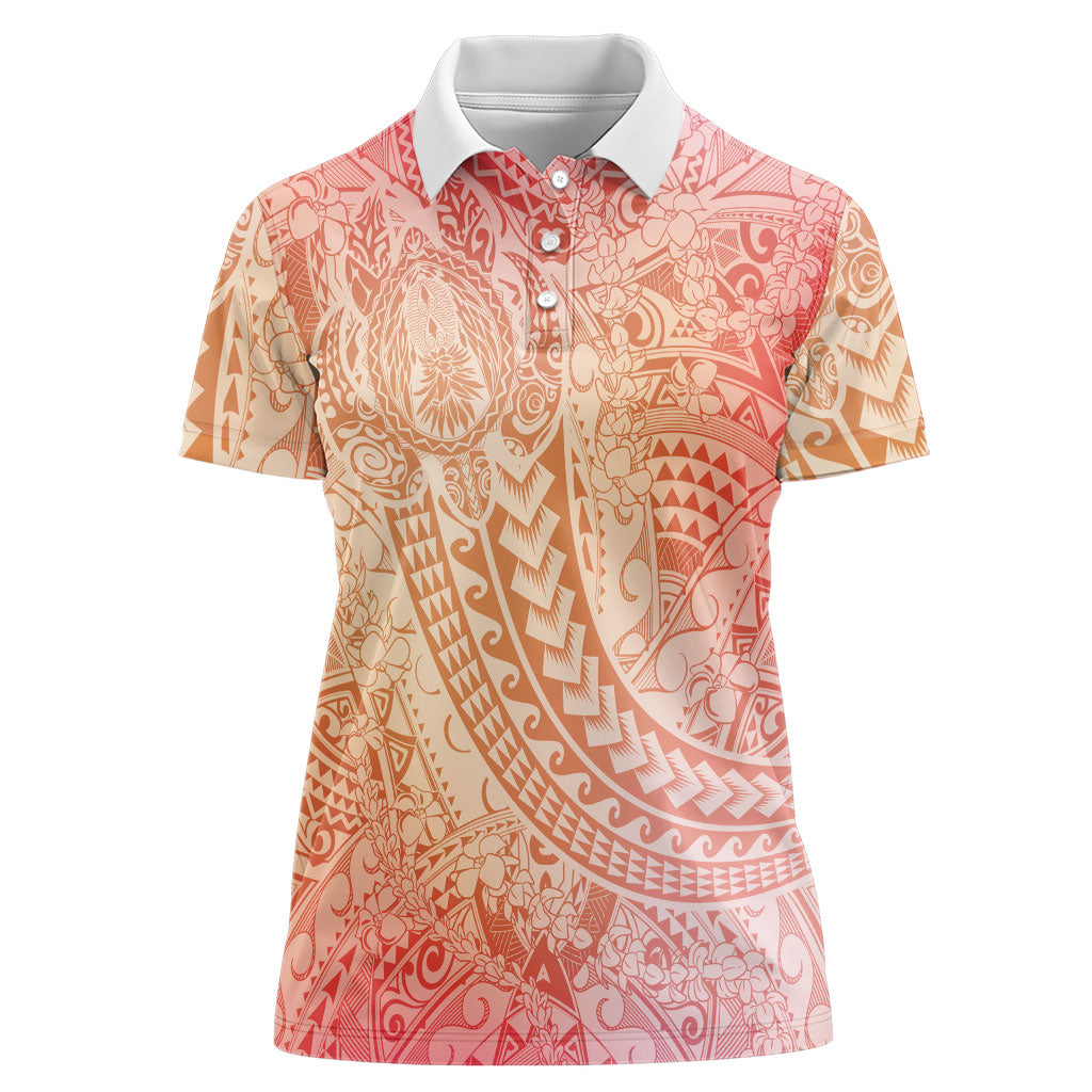 Hawaiian Turtles and Leis Women Polo Shirt Tribal Kakau Pattern Peach Fuzz Color LT03 Female Peach Fuzz - Polynesian Pride