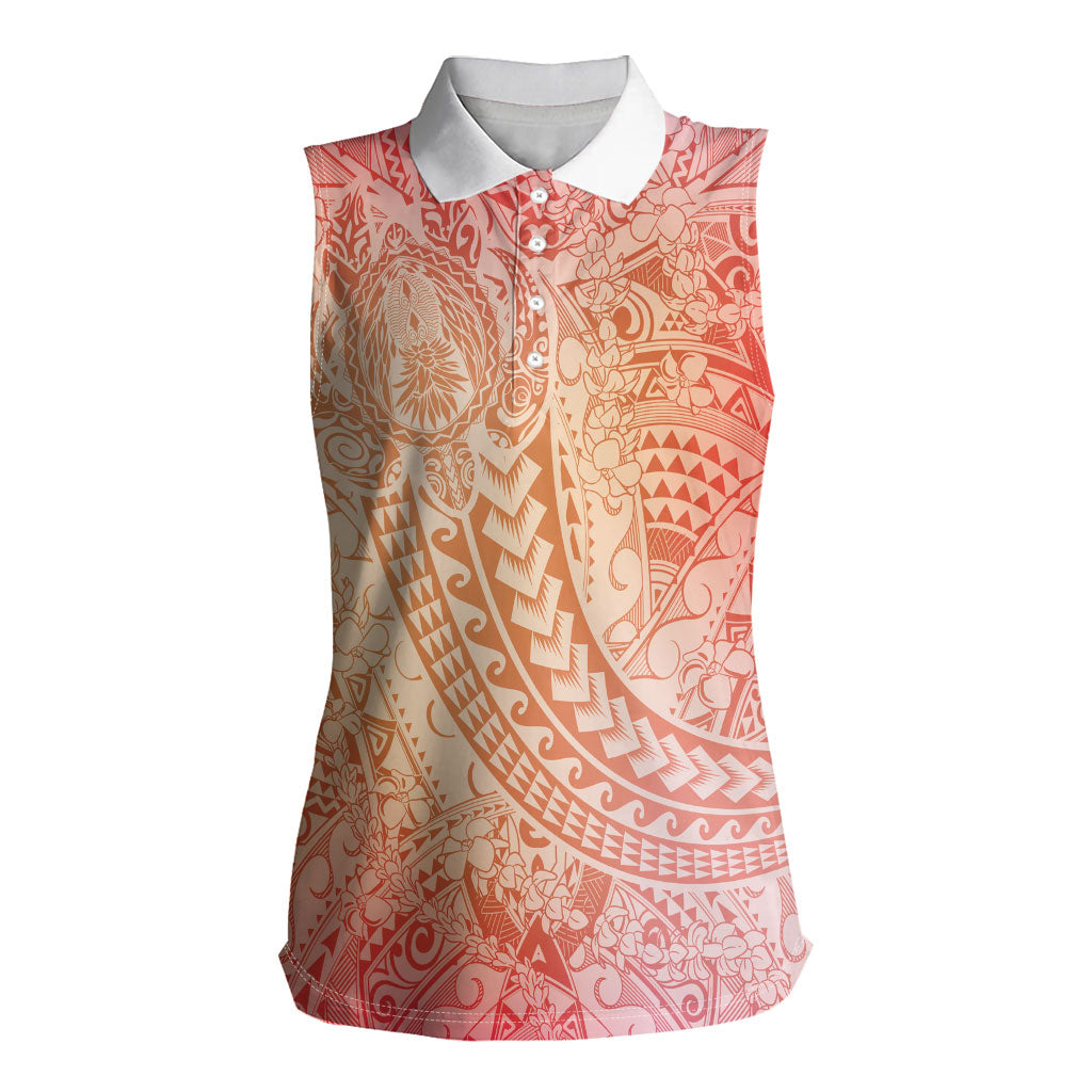 Hawaiian Turtles and Leis Women Sleeveless Polo Shirt Tribal Kakau Pattern Peach Fuzz Color LT03 Female Peach Fuzz - Polynesian Pride